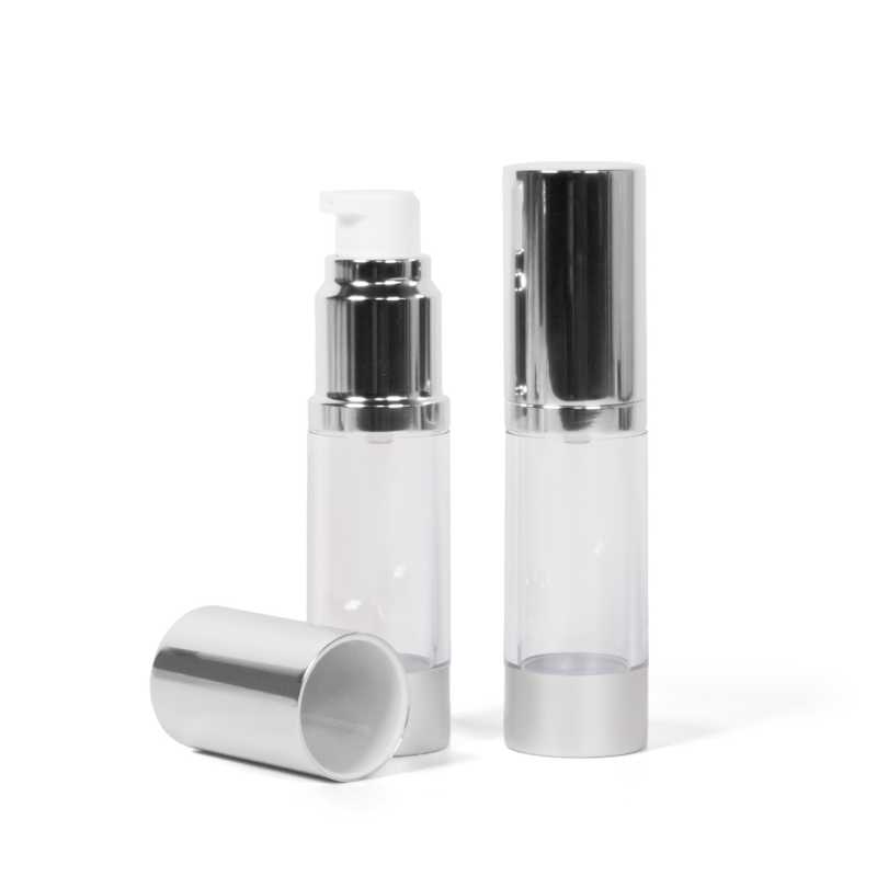 Airless-Flasche, transparent, Aluminiumverschluss, 15 ml