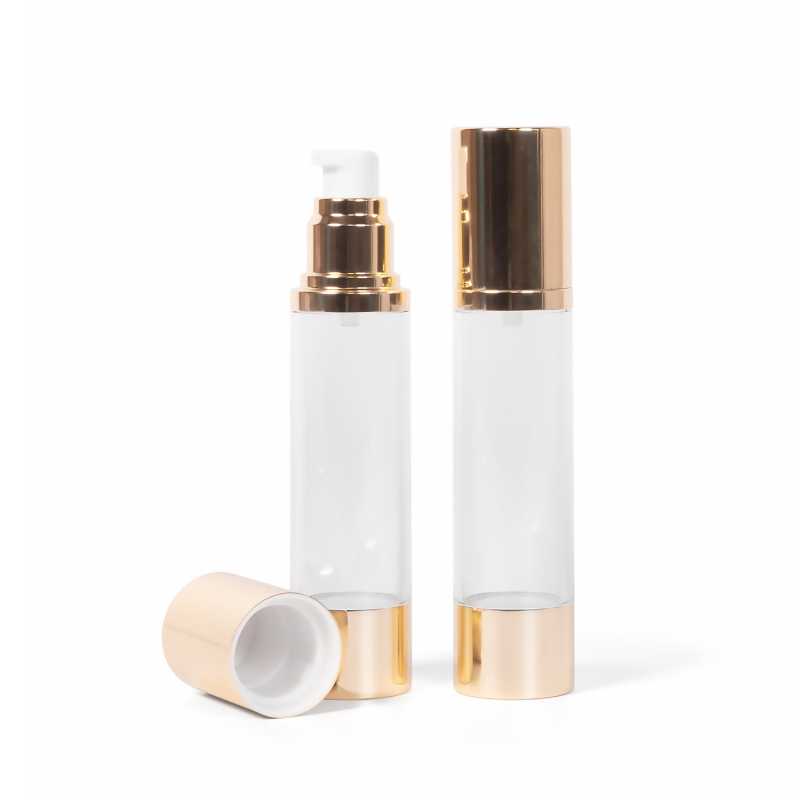 Klare Airless-Flasche mit goldenem Boden, 45 ml