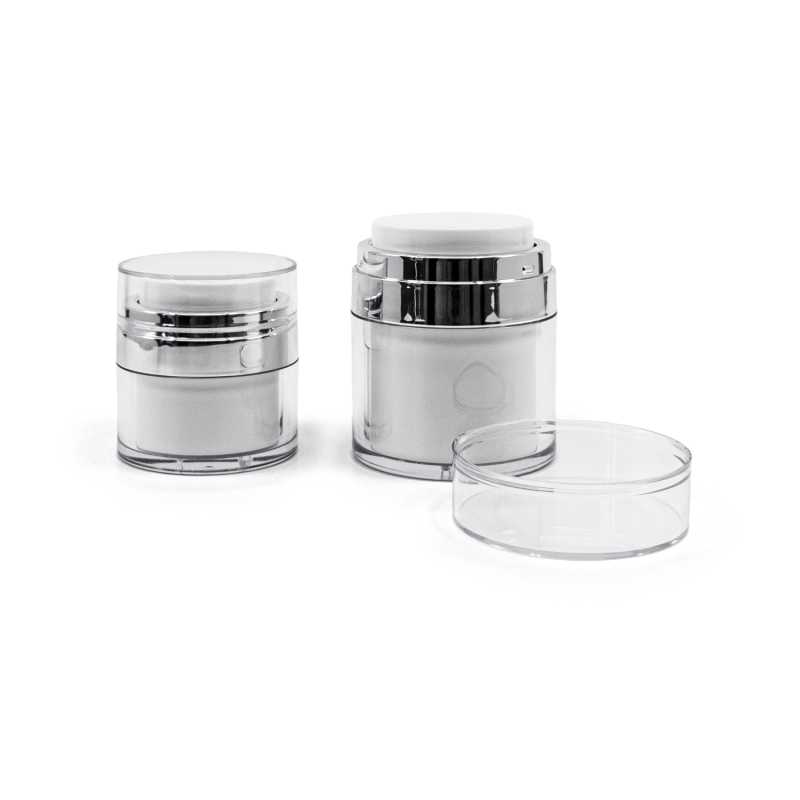 Airless-Tiegel, weiß, silberner Rand, 50 ml