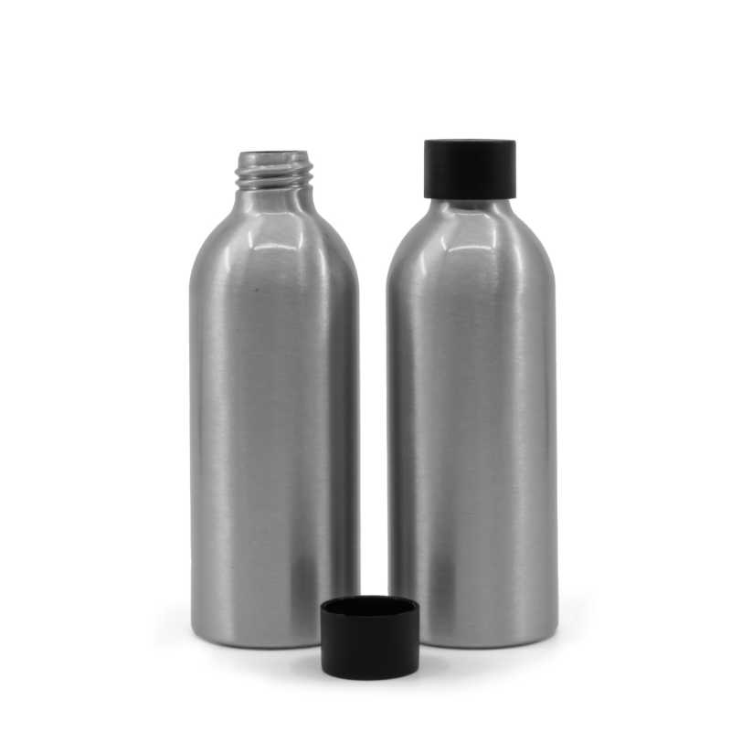 Aluminiumflasche, 24/410, schwarzer matter Kunststoffdeckel, 200 ml