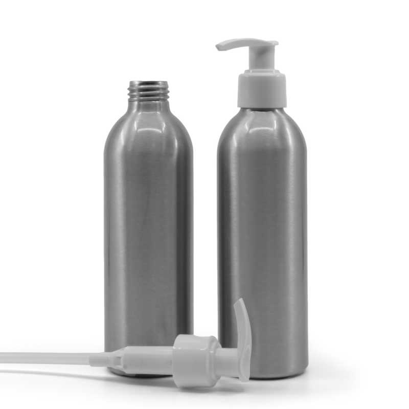 Aluminiumflasche, weiße Pumpe, 225 ml