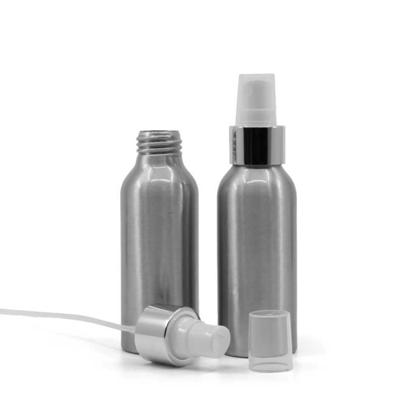 Aluminiumflasche, weißes Spray mit glänzendem Silberkragen, 100 ml