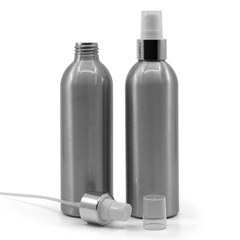 Aluminiumflasche, weißes Spray mit glänzendem Silberkragen, 225 ml