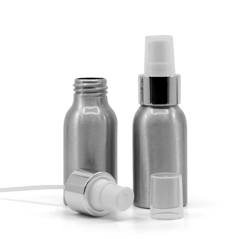 Aluminiumflasche, weißes Spray mit glänzendem Silberkragen, 50 ml