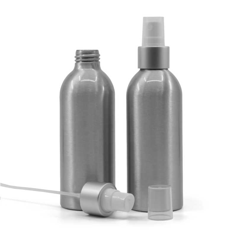 Aluminiumflasche, weißes Spray mit mattsilbernem Kragen, 200 ml