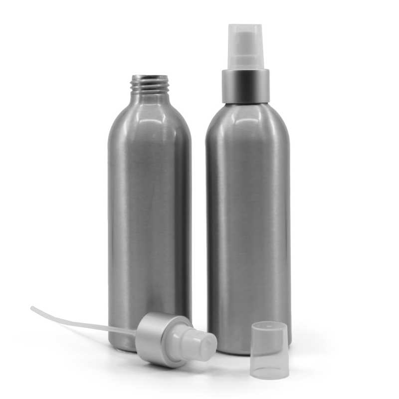 Aluminiumflasche, weißes Spray mit mattsilbernem Kragen, 225 ml