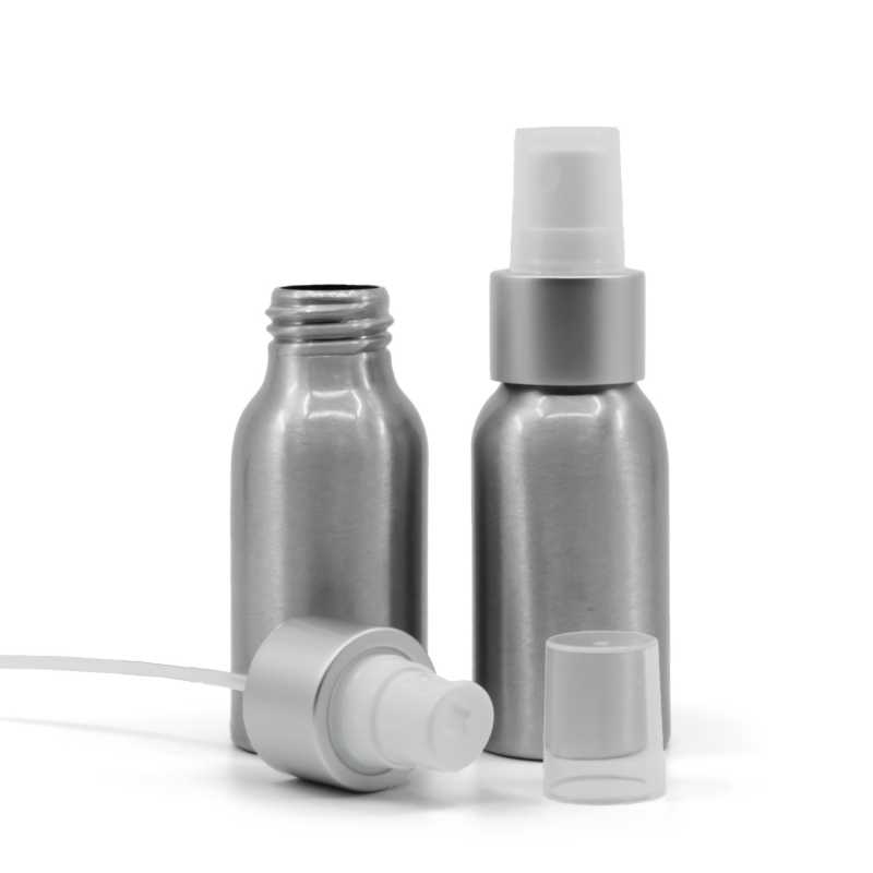 Aluminiumflasche, matt silberweißes Spray, 50 ml