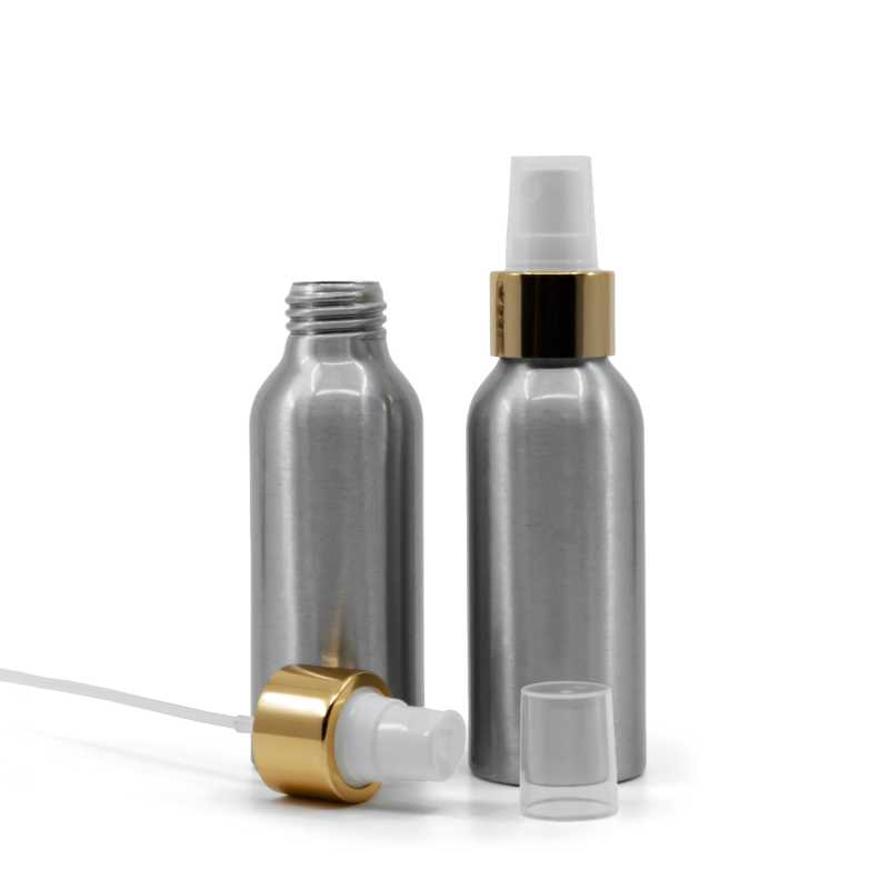 Aluminiumflasche, weißes Spray mit glänzendem Goldkragen, 100 ml