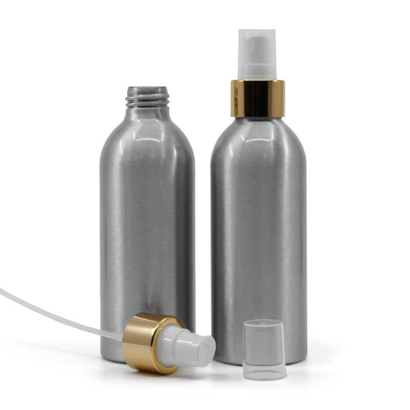 Aluminiumflasche, weißes Spray mit glänzendem Goldkragen, 200 ml