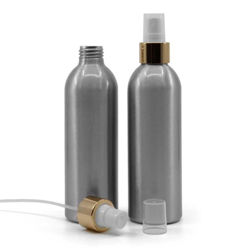 Aluminiumflasche, weißes Spray mit glänzendem Goldkragen, 225 ml