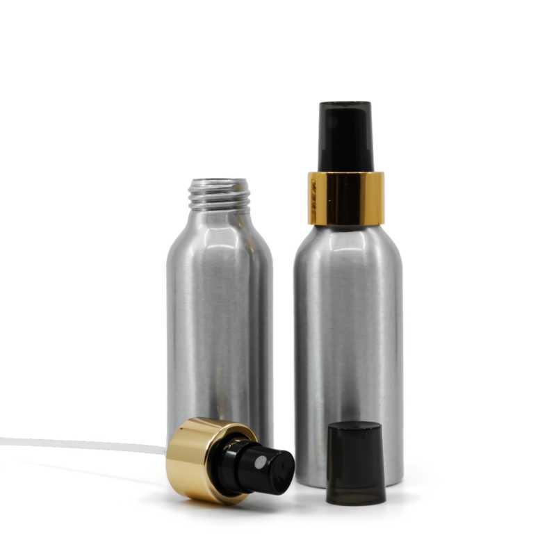 Aluminiumflasche, schwarzes Spray mit glänzendem Goldkragen, 100 ml