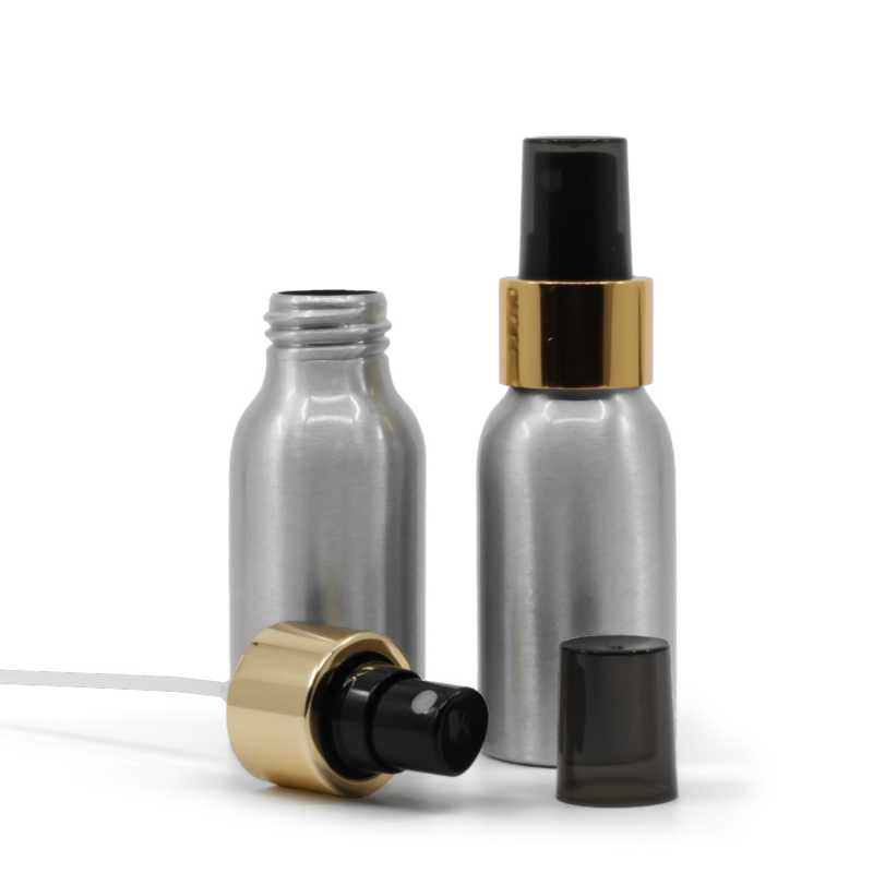 Aluminiumflasche, schwarzes Spray mit glänzendem Goldkragen, 50 ml
