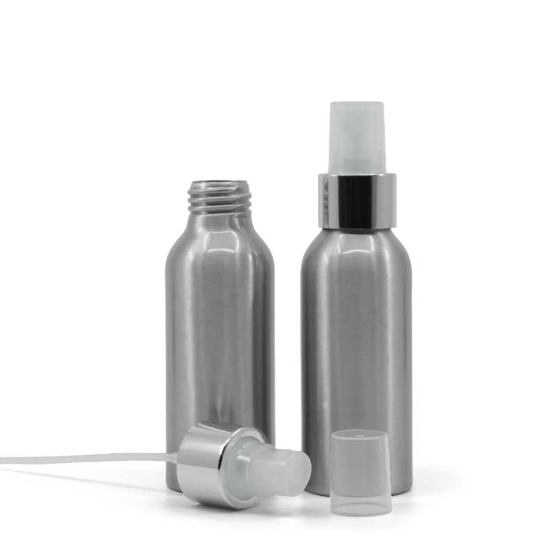 Aluminiumflasche, Transparentes Spray Glänzender Silberkragen, 100 ml
