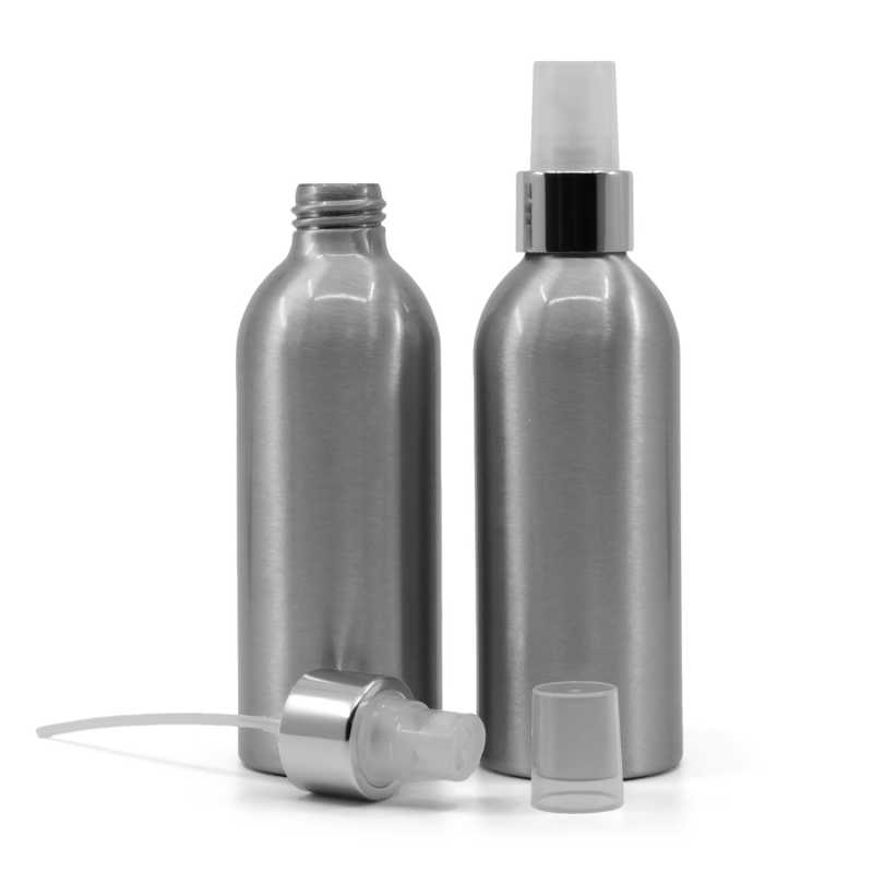 Aluminiumflasche, Transparentes Spray mit glänzendem Silberkragen, 200 ml