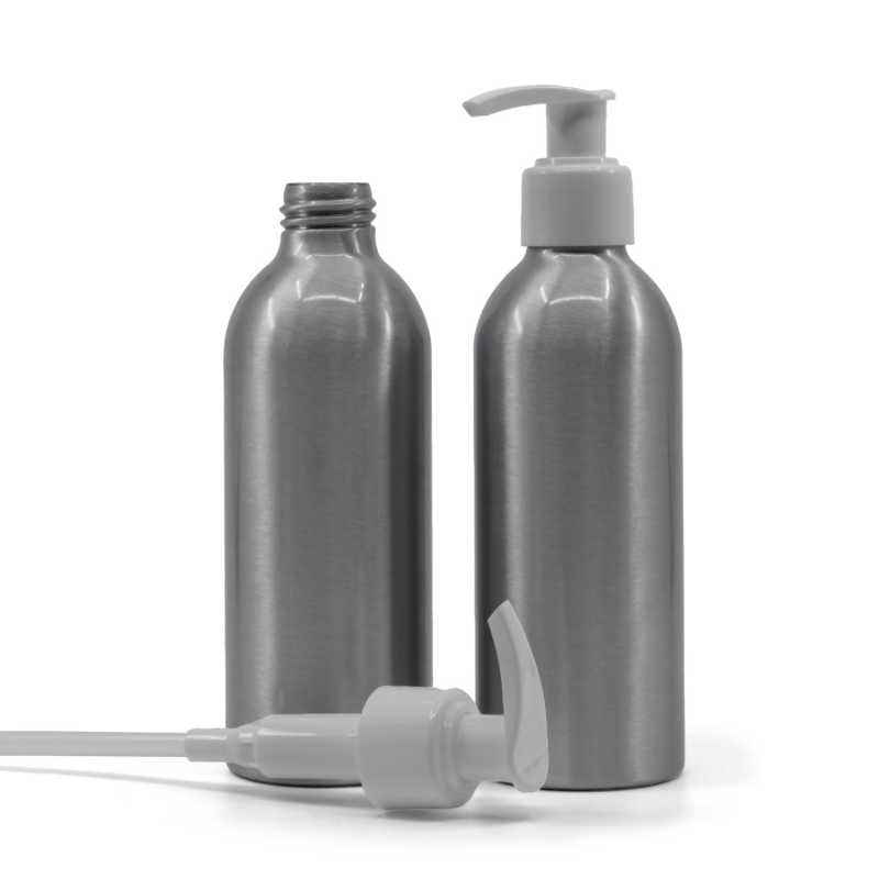 Aluminiumflasche, weiße Pumpe, 200 ml