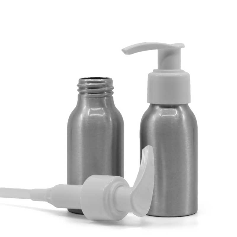 Aluminiumflasche, weiße Pumpe, 50 ml