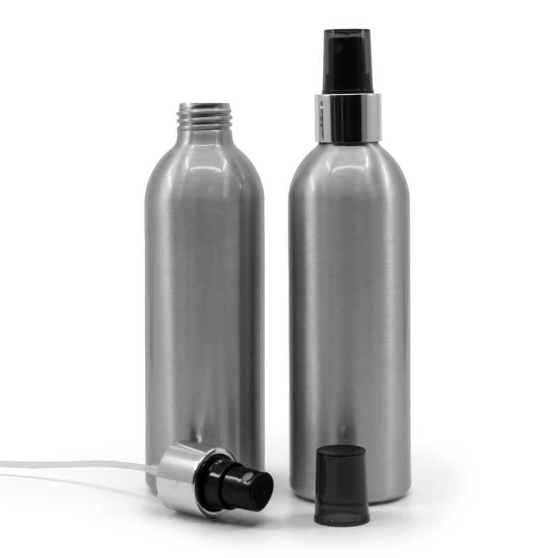 Aluminiumflasche, schwarzes Spray mit glänzendem Silberkragen, 225 ml