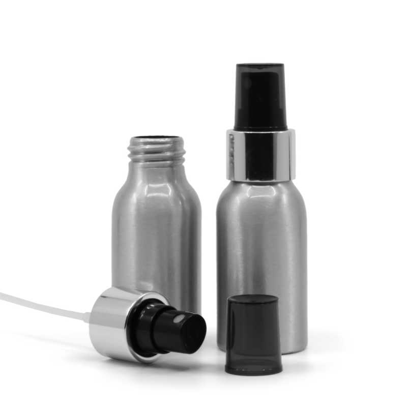 Aluminiumflasche, schwarzes Spray mit glänzendem Silberkragen, 50 ml