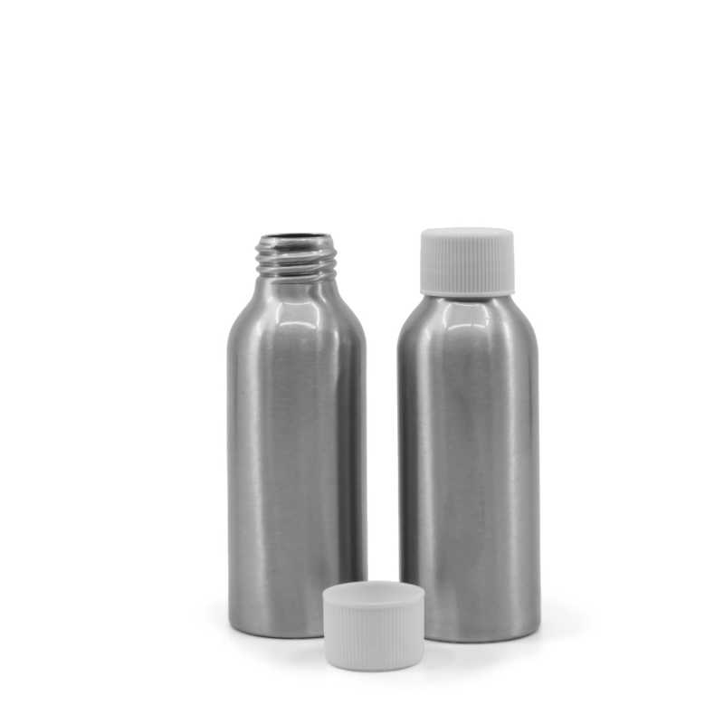Aluminiumflasche mit weißem Kunststoffdeckel, 100 ml