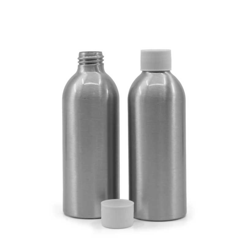 Aluminiumflasche mit weißem Kunststoffdeckel, 200 ml