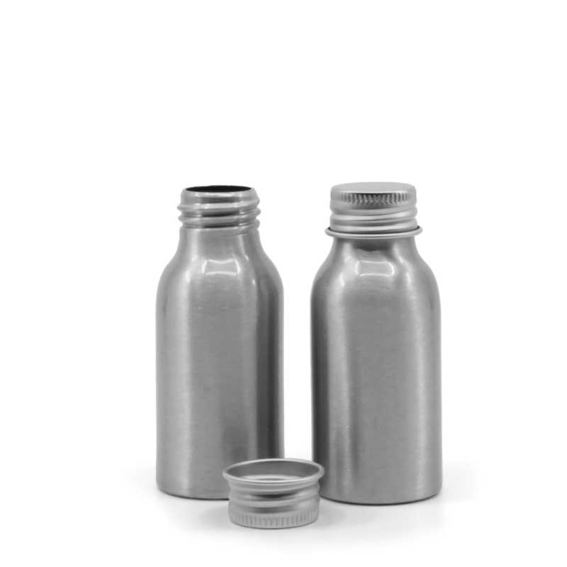 Aluminiumflasche mit silberner Aluminiumkappe, 50 ml