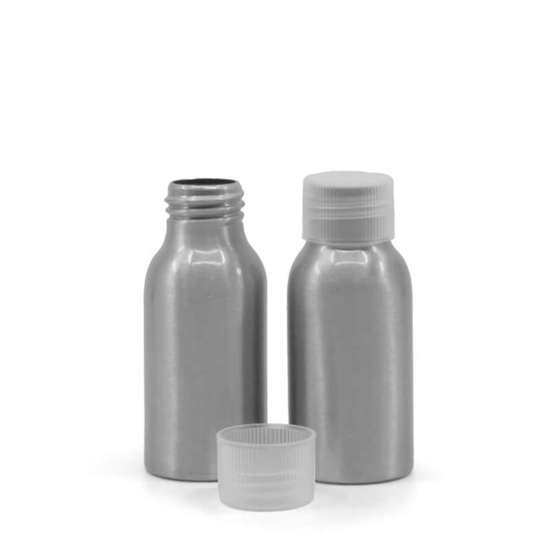 Aluminiumflasche, transparenter Kunststoffdeckel, 50 ml