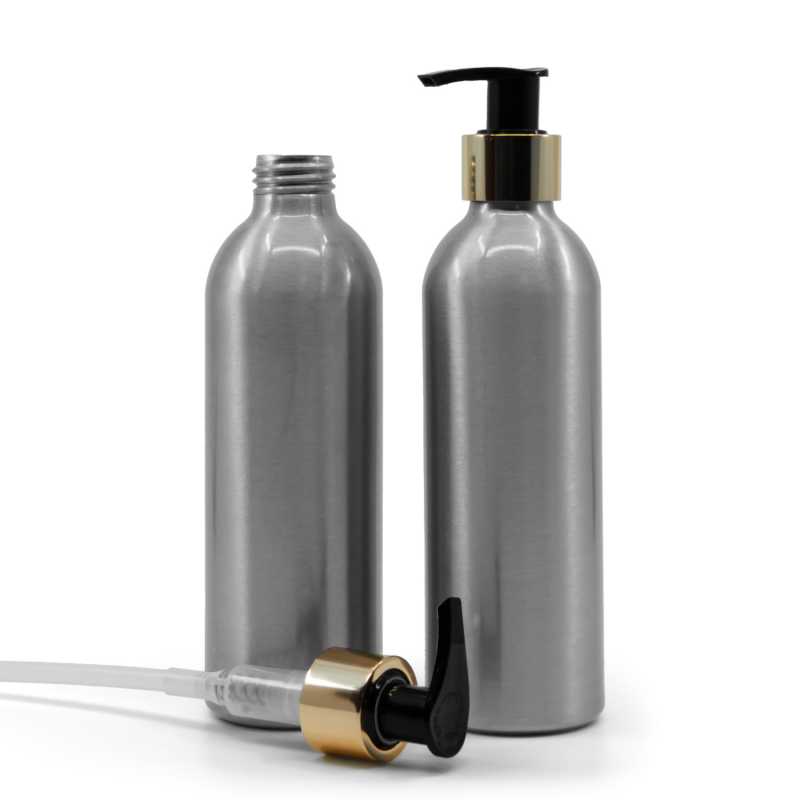 Aluminiumflasche, goldene Pumpe, 225 ml