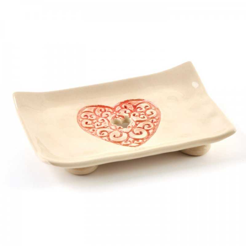 Seifenschale aus Keramik, Rotes Herz