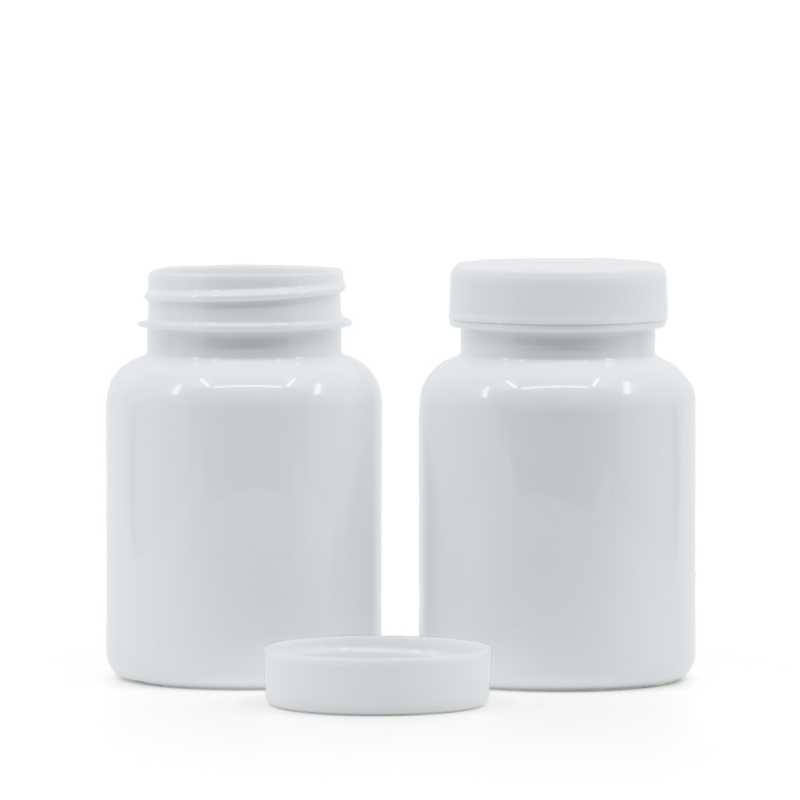 Weißes Kunststoff-Pillenglas mit weißem Deckel, 150 ml