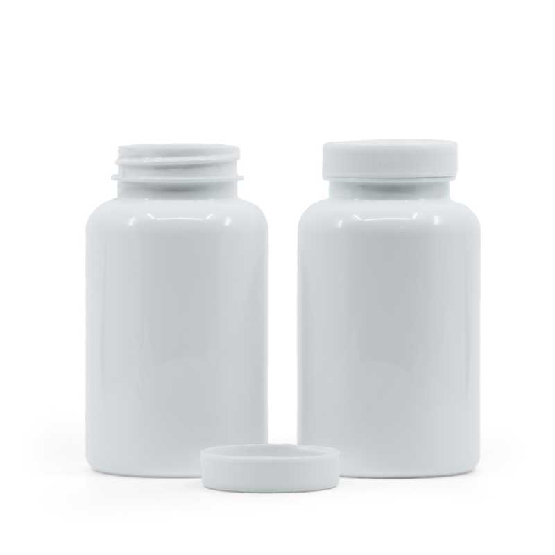 Weißes Kunststoff-Pillenglas mit weißem Deckel, 250 ml