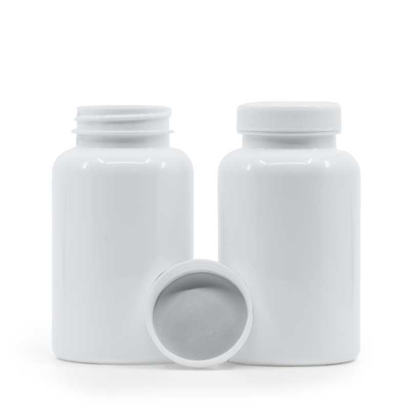 Weißes Kunststoff-Pillenglas, weißer Deckel, induktionsgeeignet, 250 ml