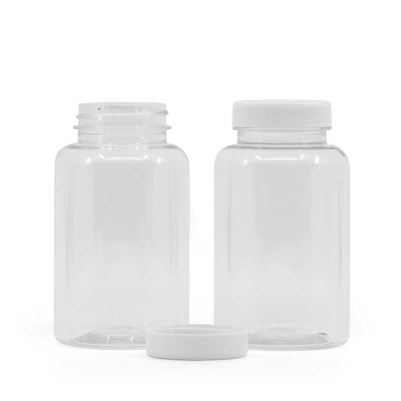 Klarer Kunststoff-Pillenbecher mit weißem Deckel, 250 ml