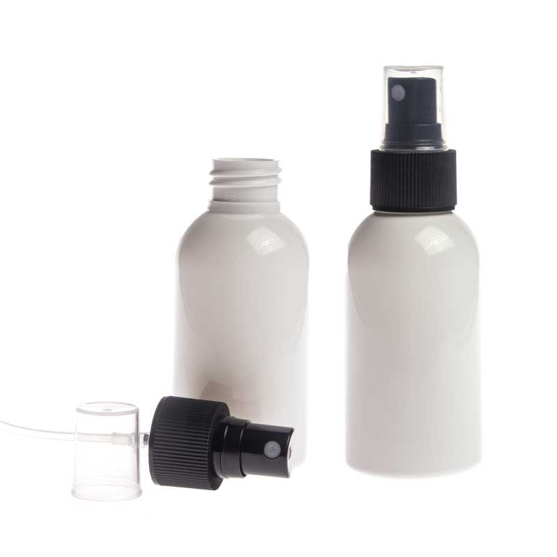 Weiße Kunststoffflasche, 24/410, schwarzes Spray, 100 ml
