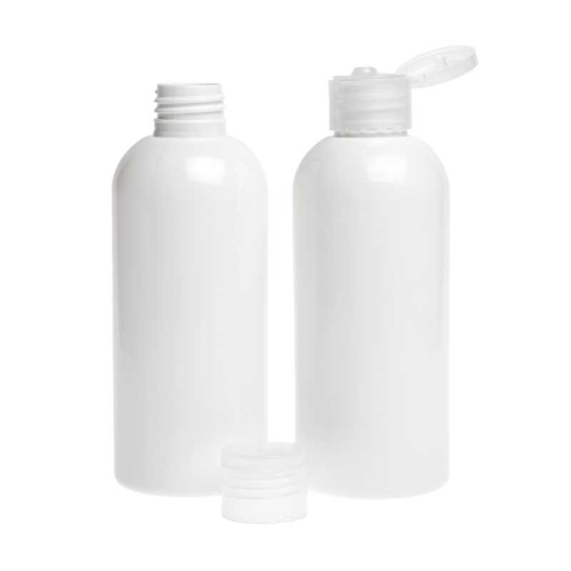 Weiße Kunststoffflasche, transparenter Flip-Top, 300 ml