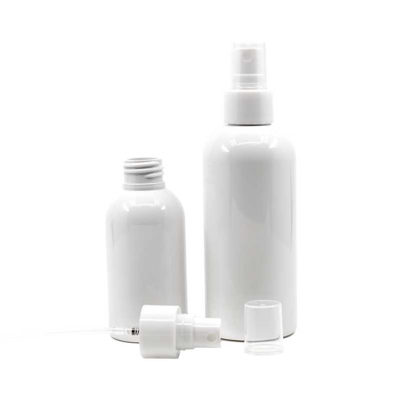 Weiße Plastikflasche, weißer feiner Sprühnebel, 150 ml