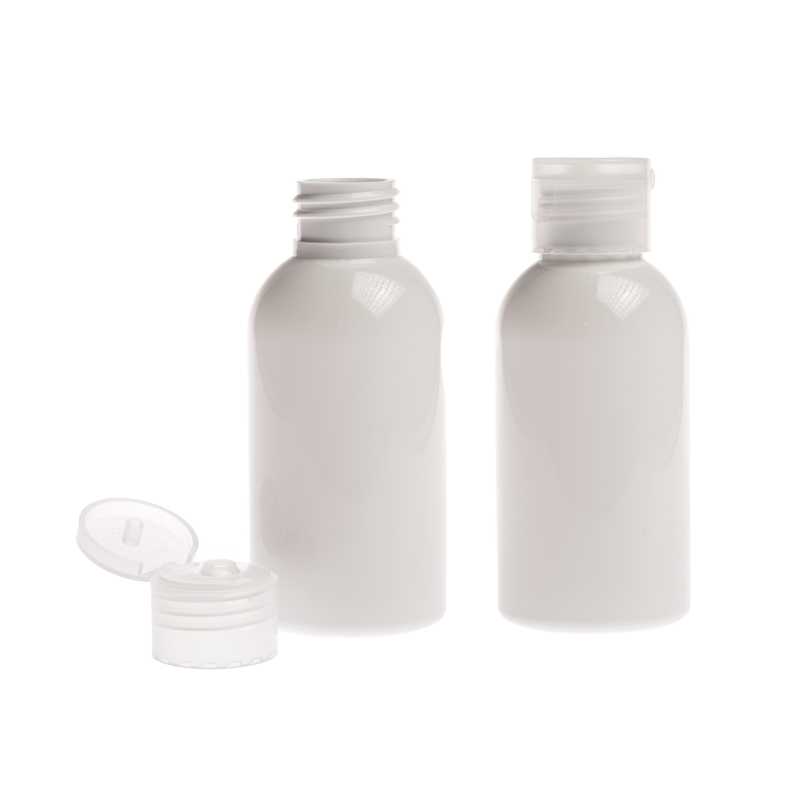 Weiße Kunststoffflasche, transparenter Flip-Top, 150 ml