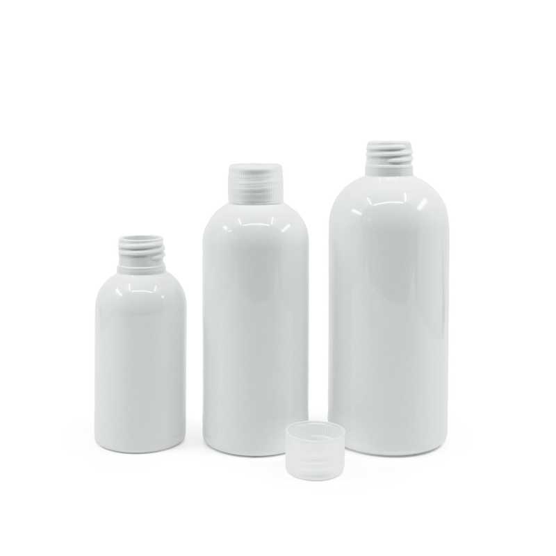 Weiße Kunststoffflasche, transparenter Verschluss, 300 ml