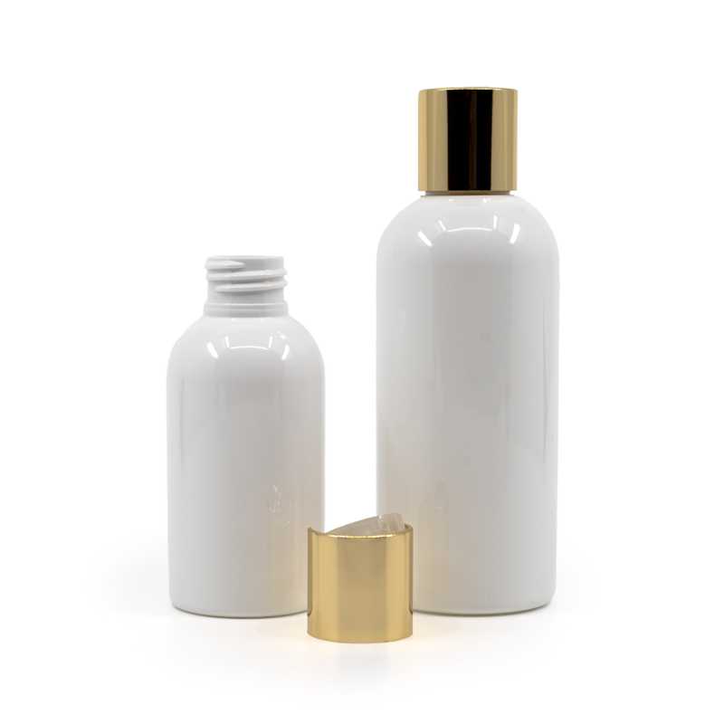 Weiße Plastikflasche, goldener Flip-Top, 300 ml