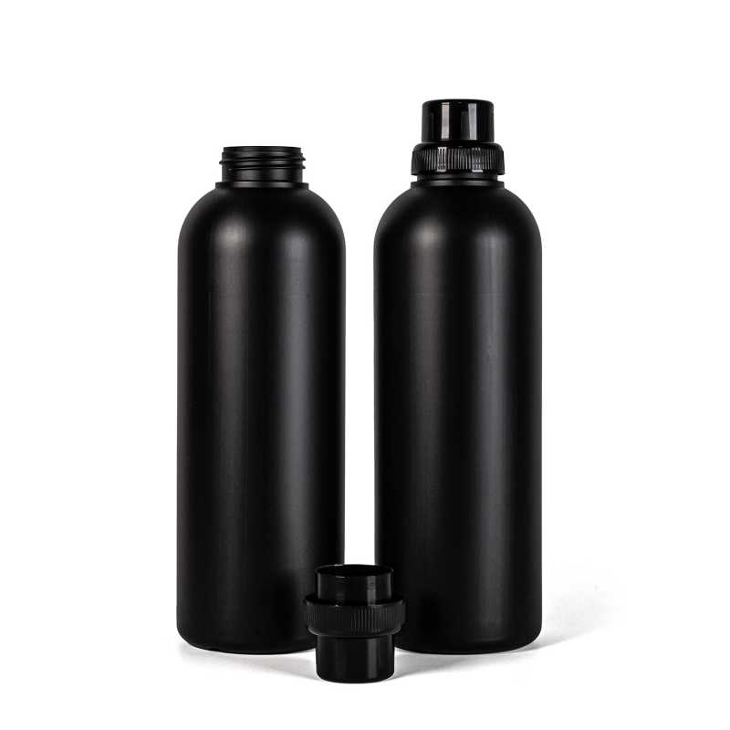 Schwarze Kunststoffflasche, schwarzer Verschluss Typ 2, 1 l