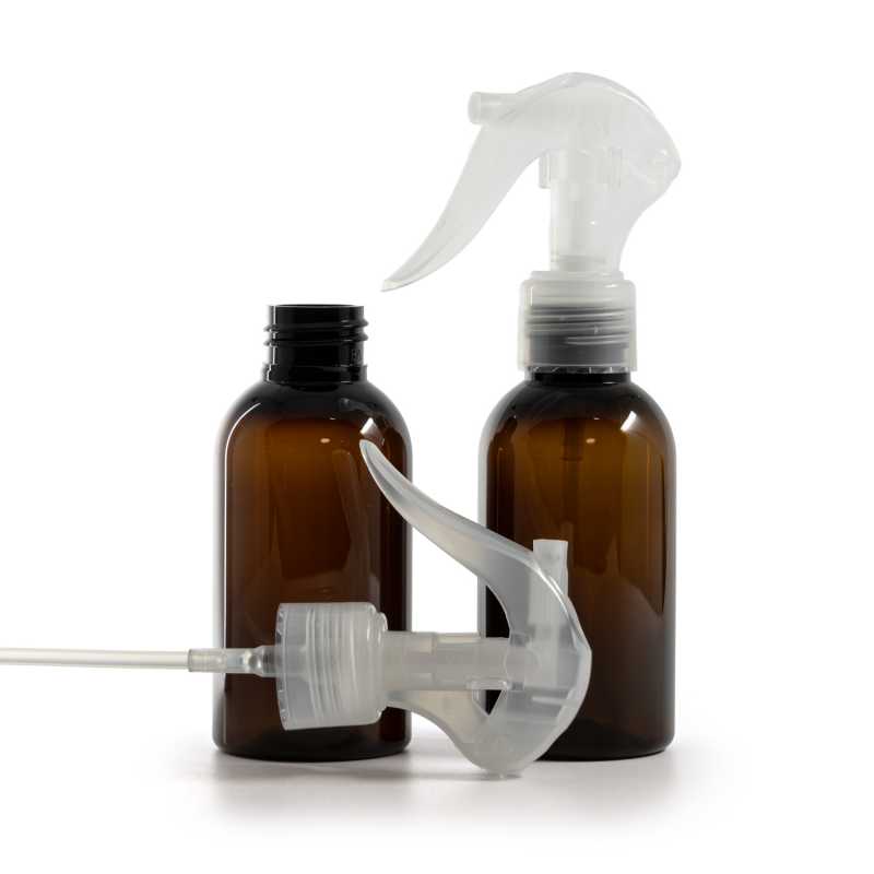 Bernsteinfarbene Kunststoffflasche, Mini-Trigger-Spray, transparent, 100 ml