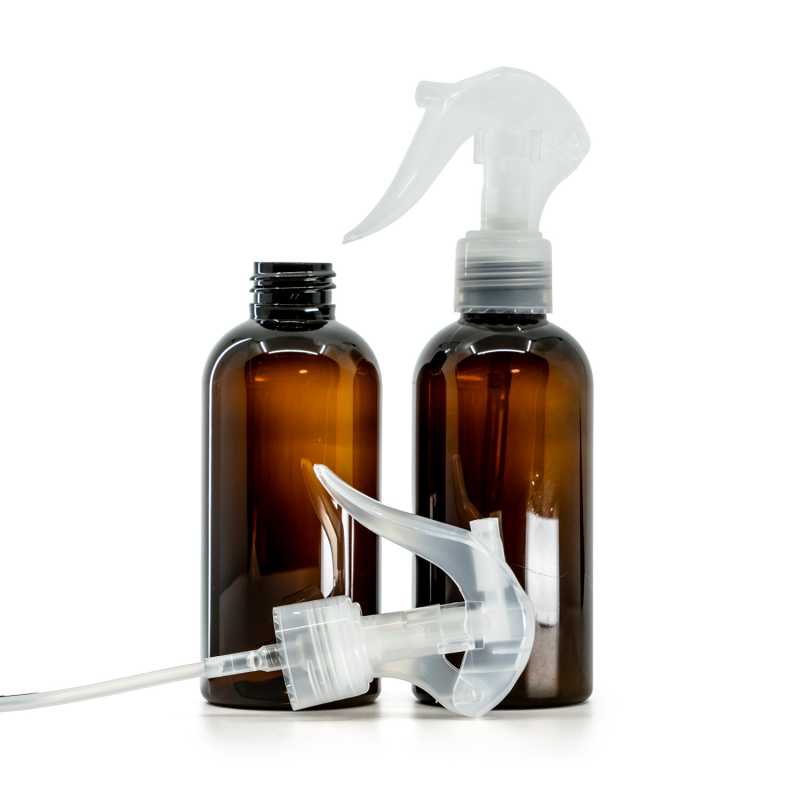 Bernsteinfarbene Kunststoffflasche, Mini-Trigger-Spray, transparent, 150 ml