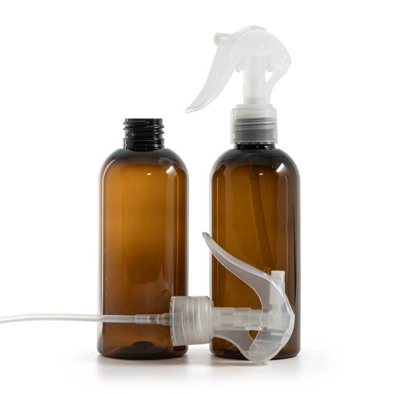 Bernsteinfarbene Kunststoffflasche, Mini-Trigger-Spray, transparent, 200 ml