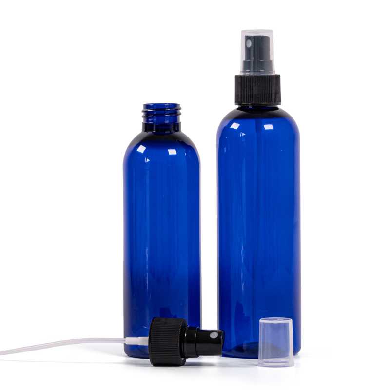 Kunststoffflasche blau mit schwarzem Zerstäuber 250 ml