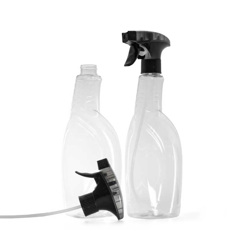 Transparente Kunststoffflasche für Reinigungsmittel, schwarzer Schaumsprühkopf, 750 ml