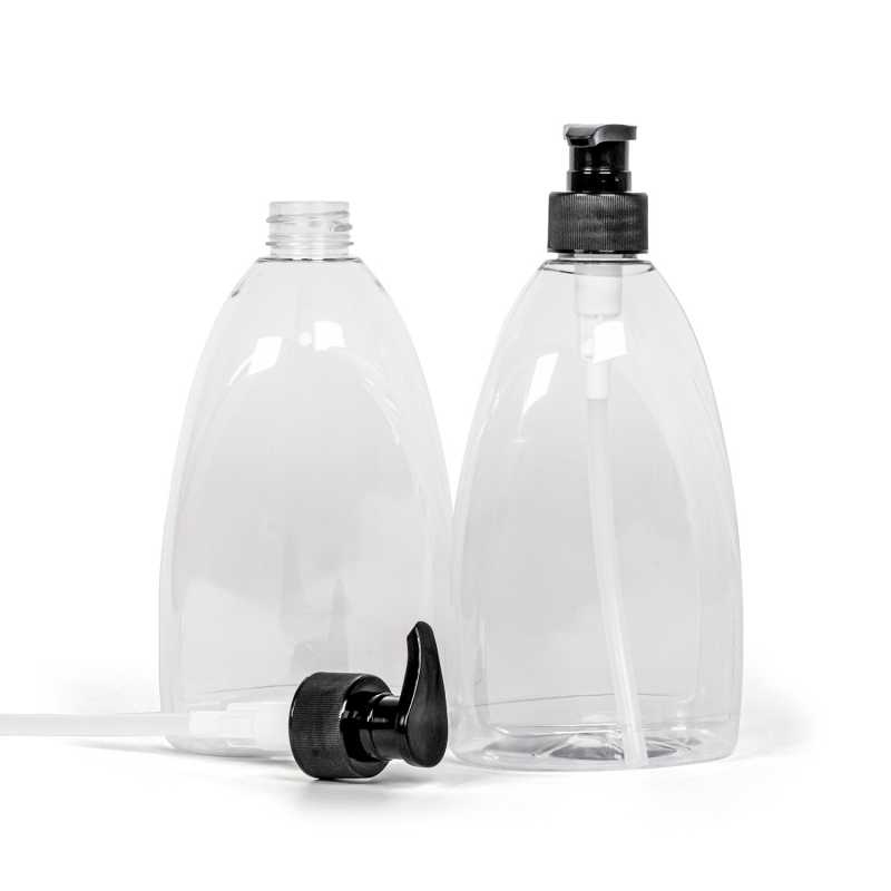 Klare Plastikseifenflasche, schwarze Pumpe, 500 ml, Lotion, schwarze Plastikpumpe