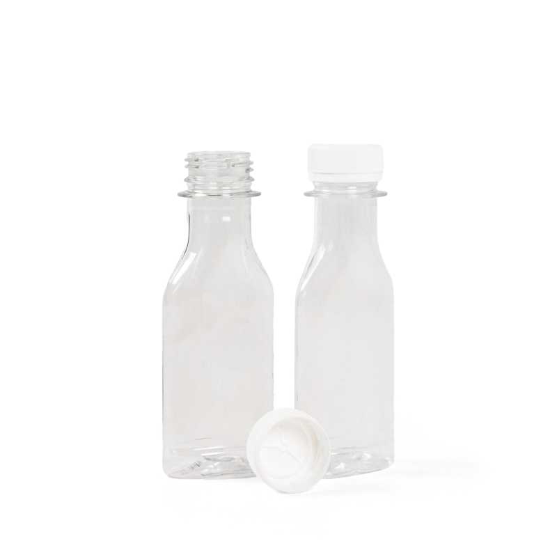 Flache transparente Kunststoffflasche, weißer Verschluss, 50 ml, 100 Stk
