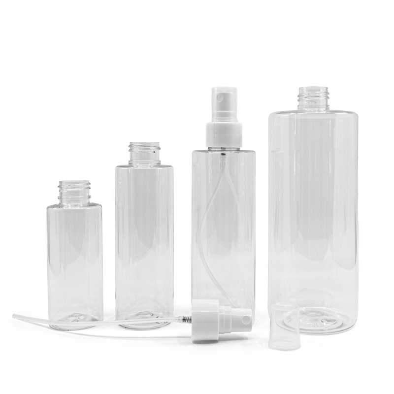 Klare Plastikflasche, weißer feiner Sprühnebel, 150 ml