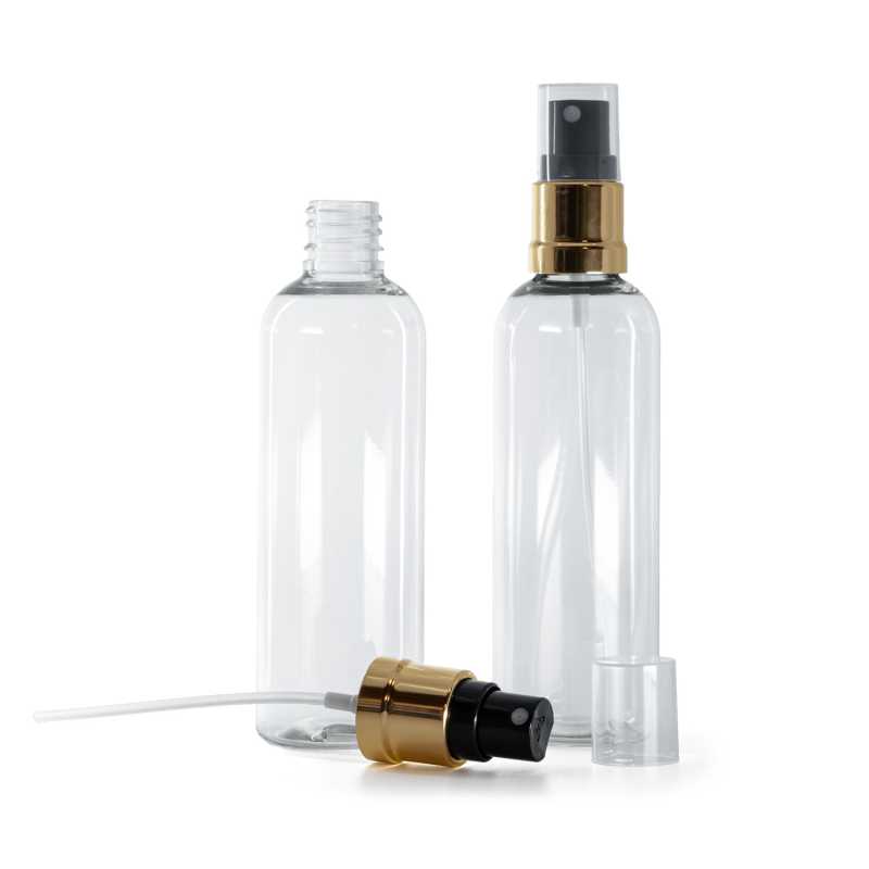 Klare Plastikflasche, Gold-Schwarz-Spray, 100 ml