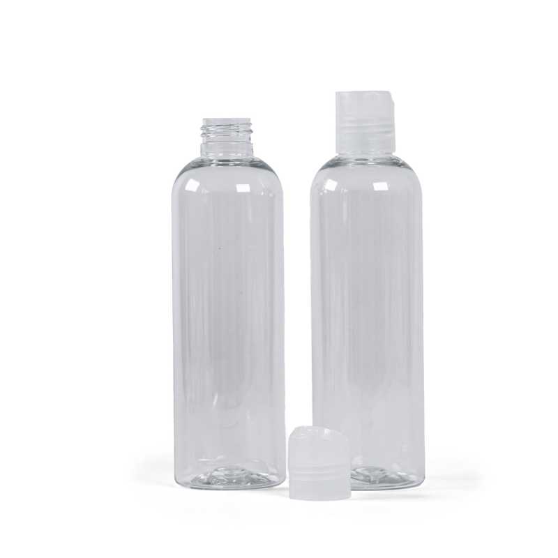 Klare Kunststoffflasche, transparenter Scheibendeckel, 250 ml