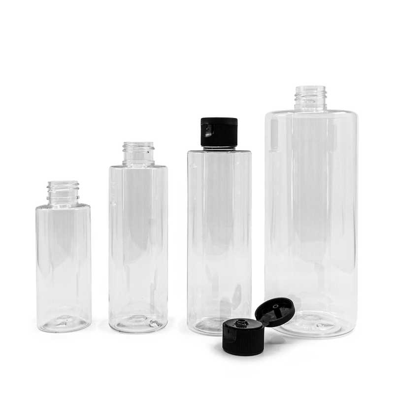 Klare Kunststoffflasche, schwarzer Flip-Top, 100 ml